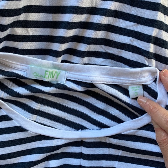 Green Envy Navy & White Striped Tie Front Knot Top - Picture 9 of 9